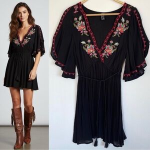 Forever 21 Floral Embroidered Mini Dress Wide Kimono Sleeves